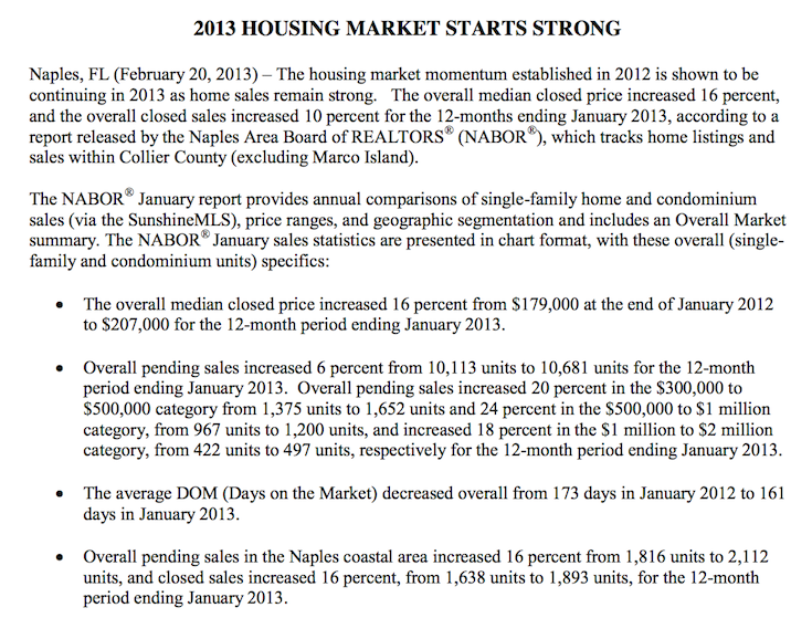 2013 HOUSING MARKET STARTS STRONG